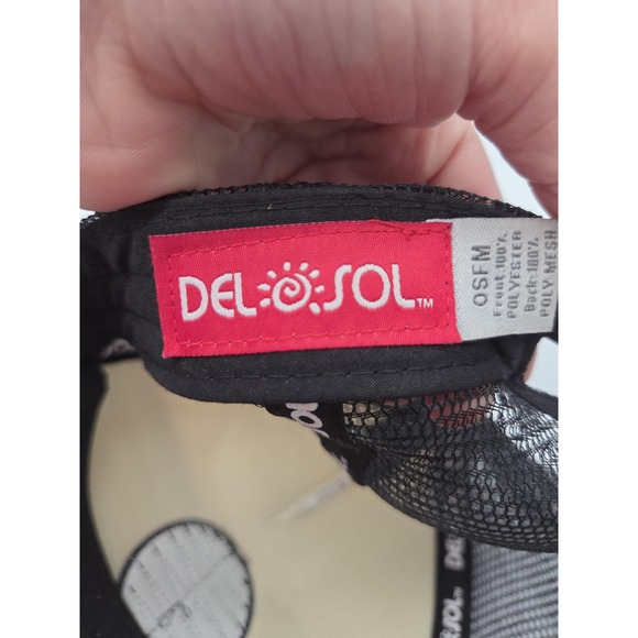 Del Sol Hat Cap Snap Back Black White Mesh Trucker Patch OSFM Polyester Mens - Picture 5 of 7